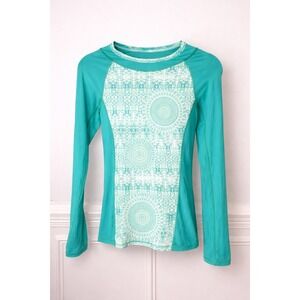 Helen Jon Womens Teal Green Mandala Print Long Sleeve Rash Guard Swim Shirt XS